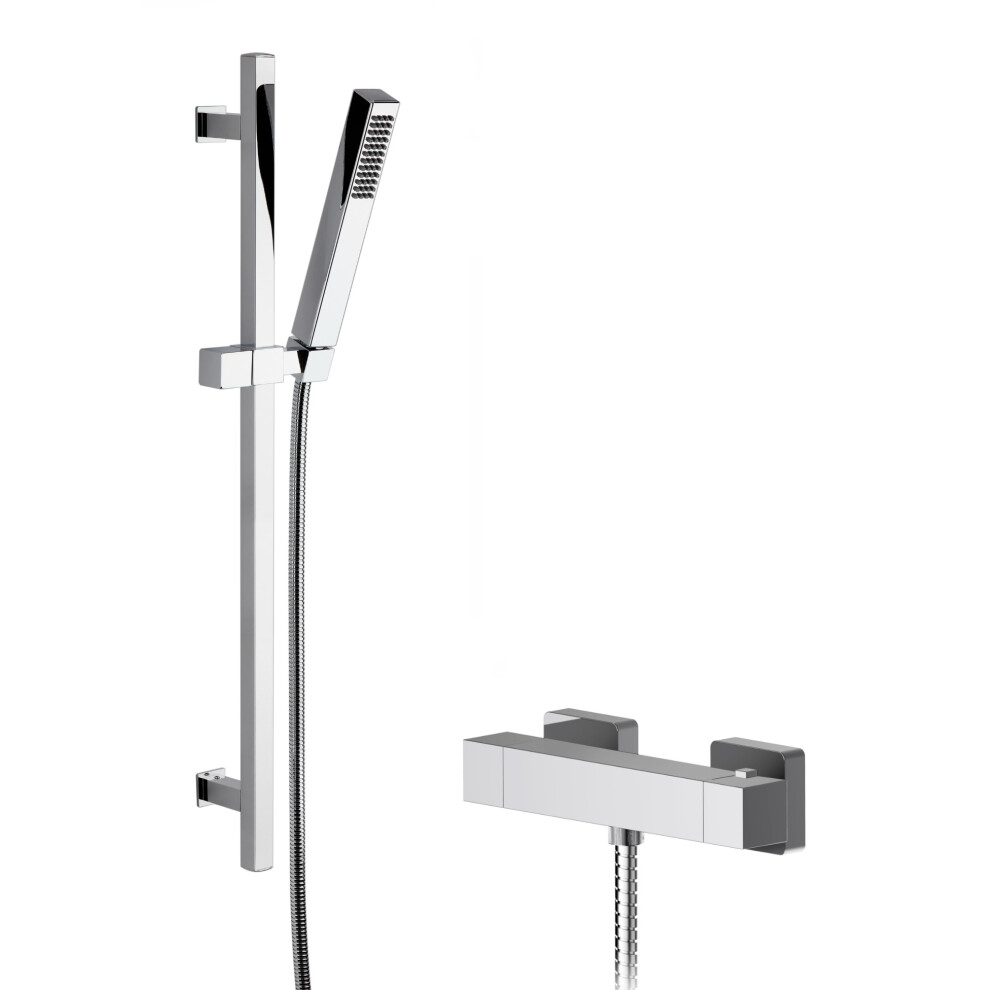 Ripple Square Bar Valve & Slide Rail Shower Kit - Chrome - Balterley