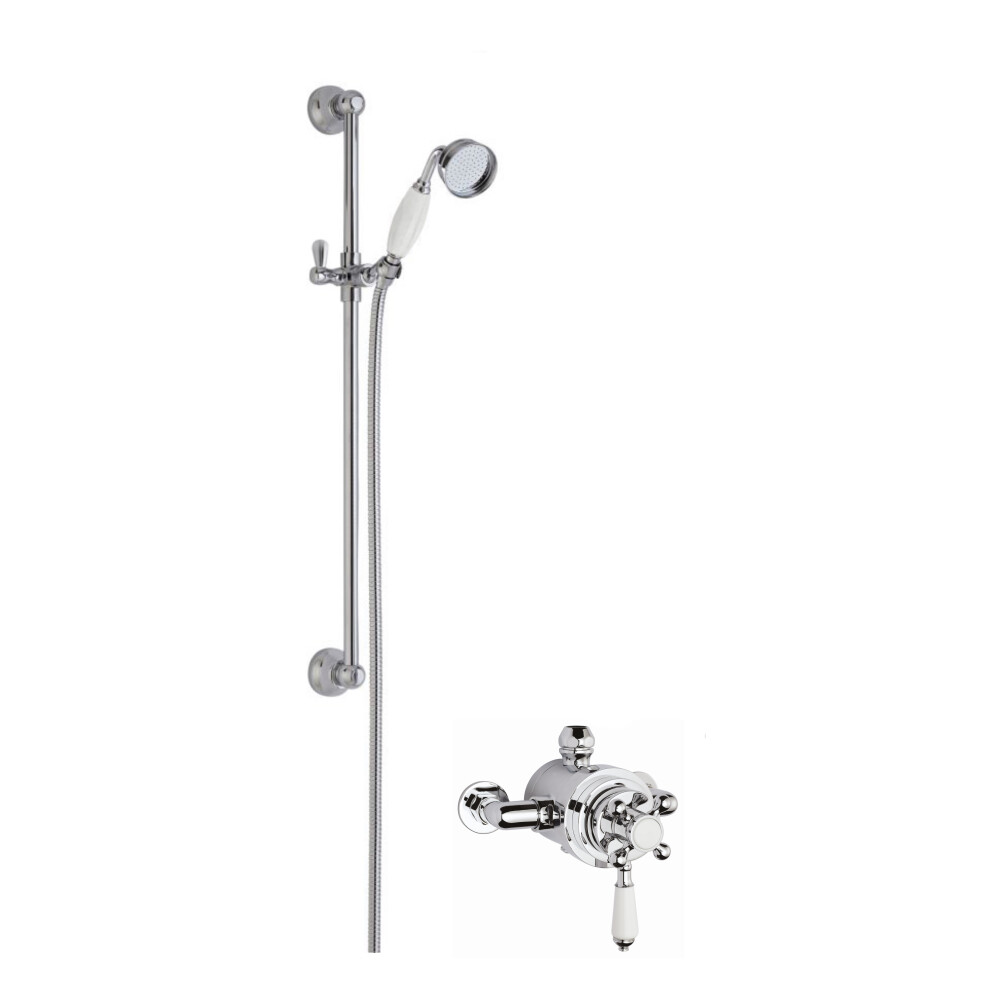 Traditional Dual Exposed Valve & Slide Rail Shower Set - Chrome/White - Balterley