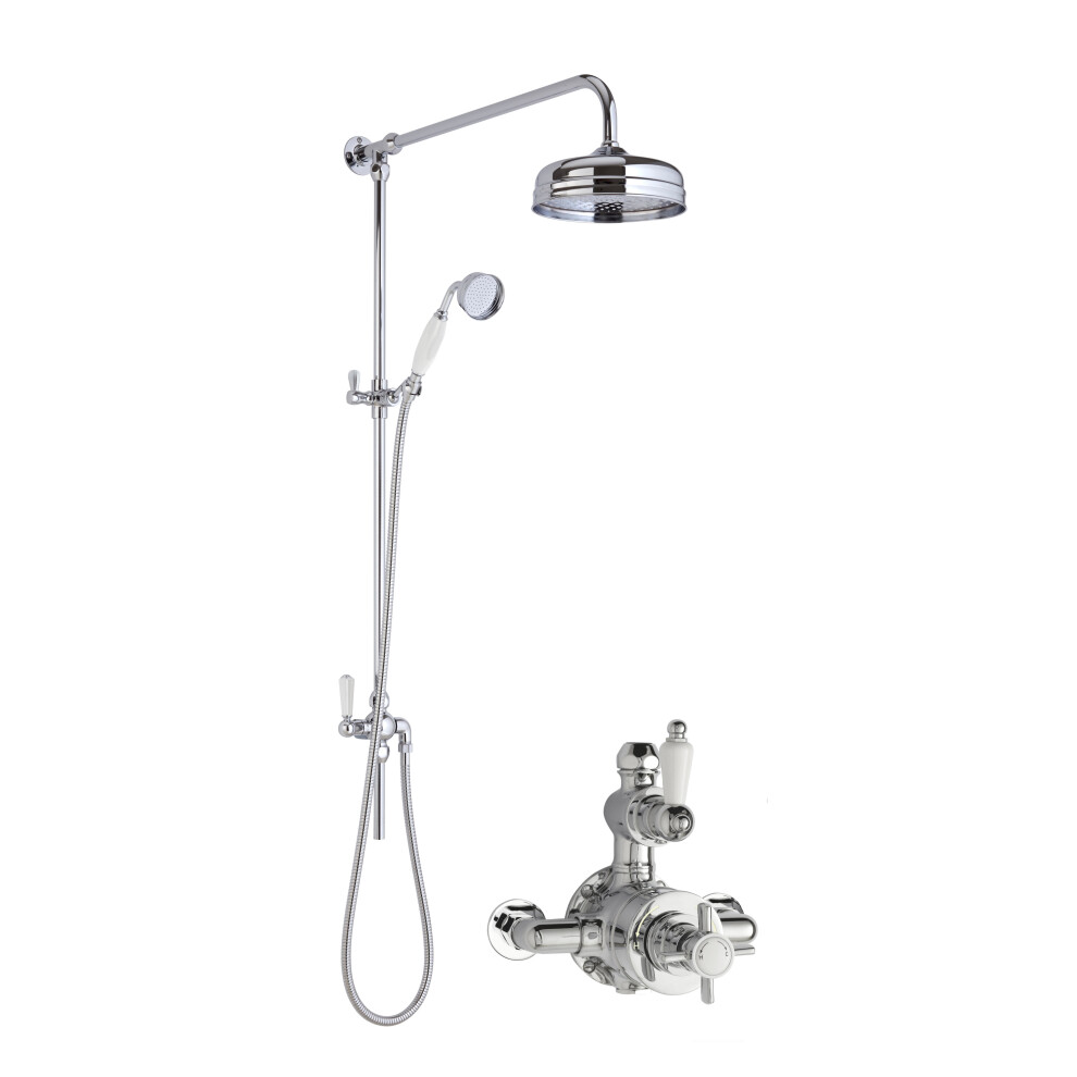 Kingsey Traditional Twin Exposed Valve & Rigid Riser Shower Set - Chrome/White - Balterley
