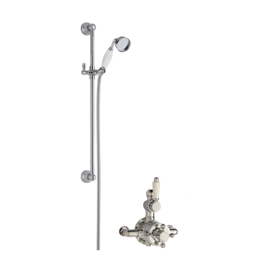 Traditional Twin Exposed Valve & Slide Rail Shower Set - Chrome/White - Balterley