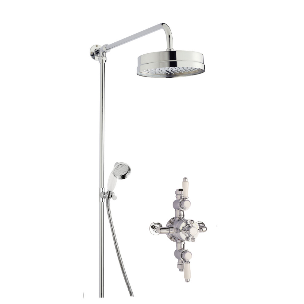 Traditional Triple Exposed Valve & Rigid Riser Shower Set - Chrome/White - Balterley