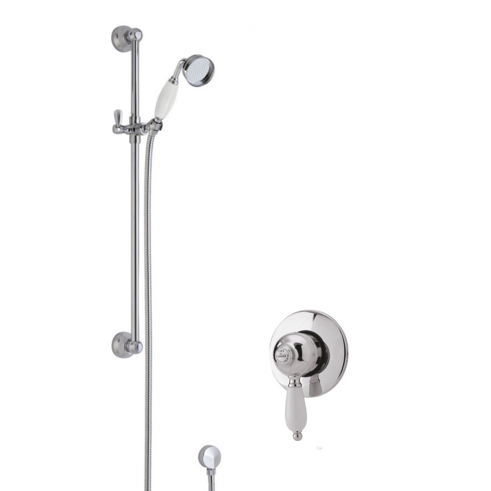 Traditional Concealed Manual Valve & Slide Rail Shower Set - Chrome/White - Balterley