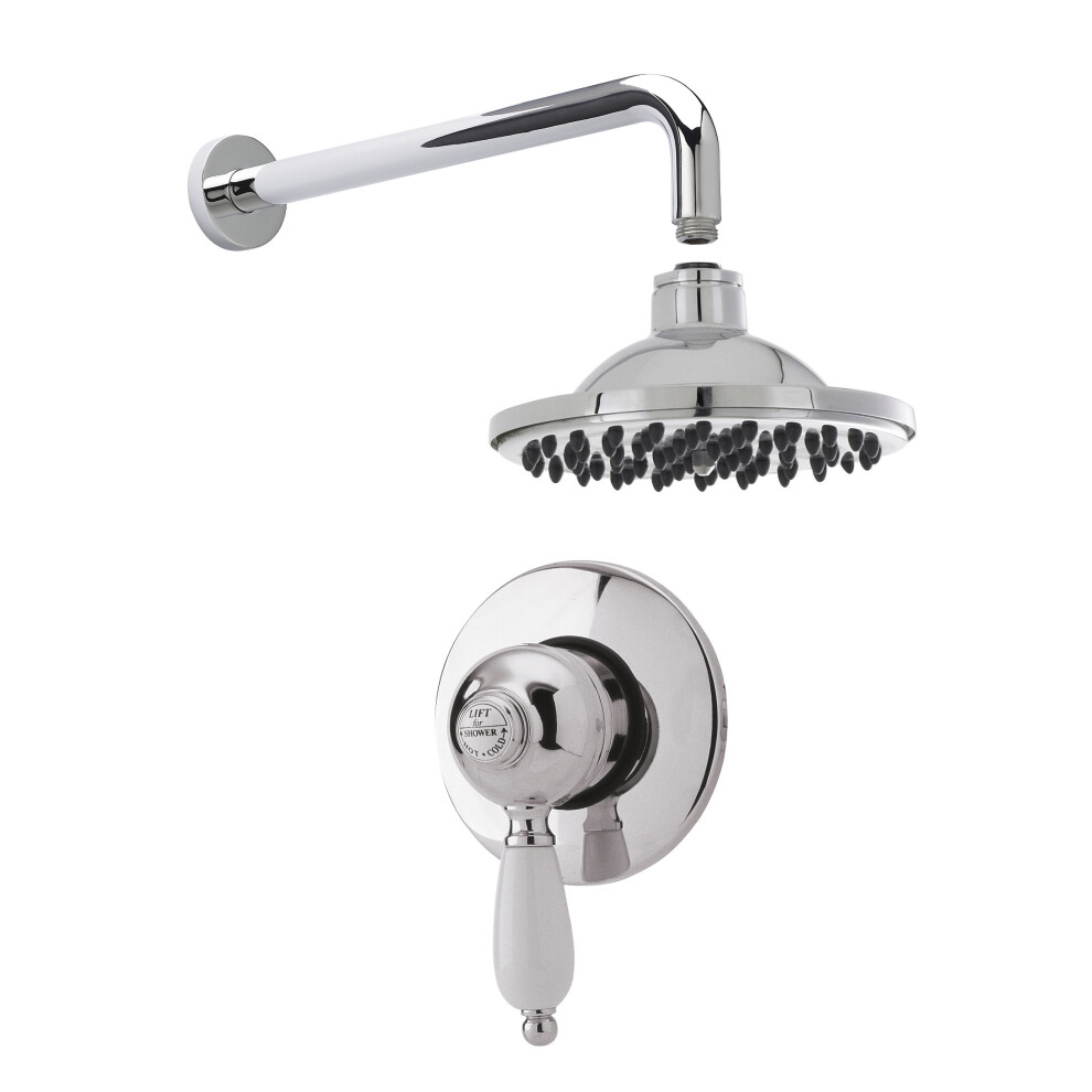 Traditional Concealed Manual Valve with Head & Arm Shower Set - Chrome/White - Balterley