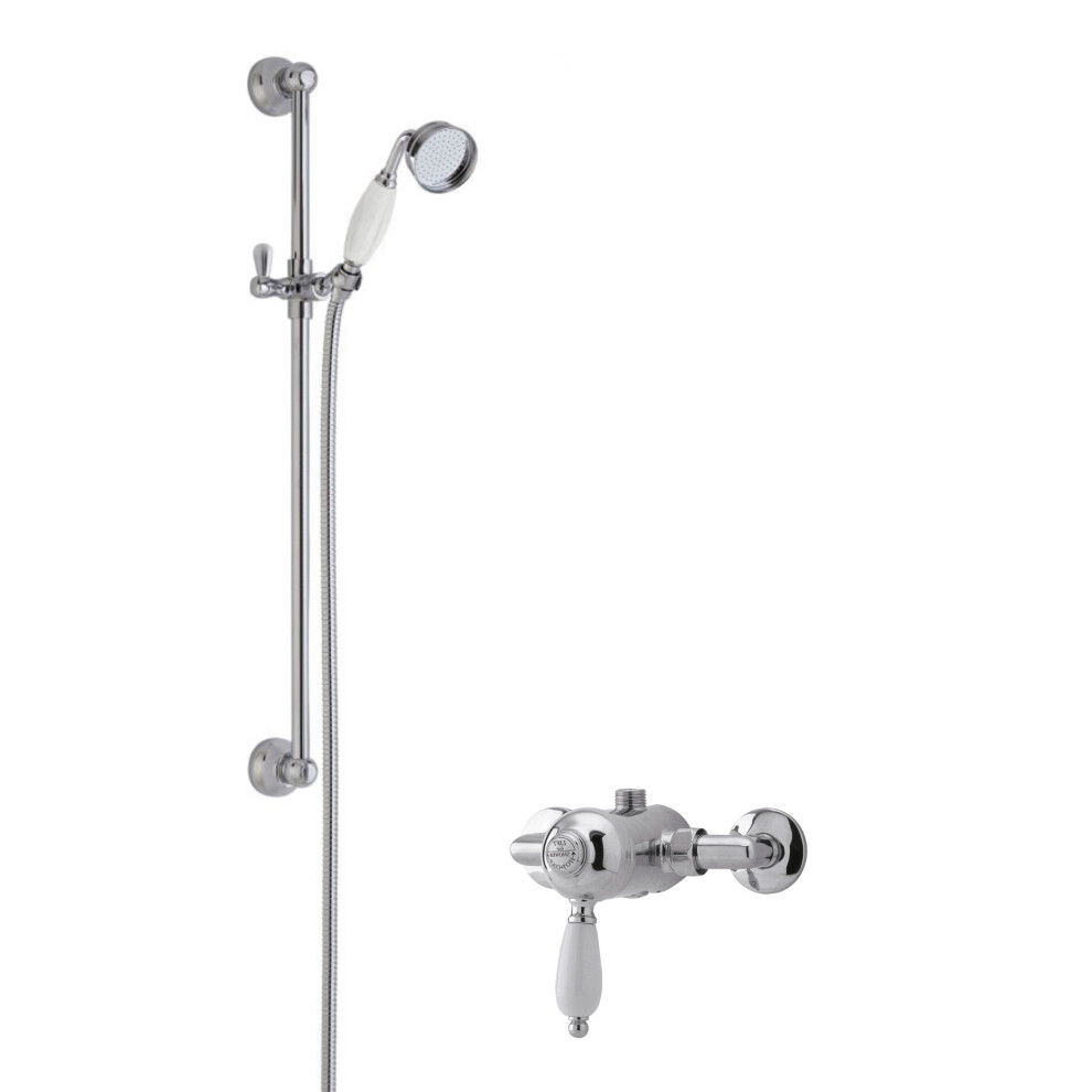 Traditional Exposed Manual Valve & Slide Rail Shower Set - Chrome/White - Balterley