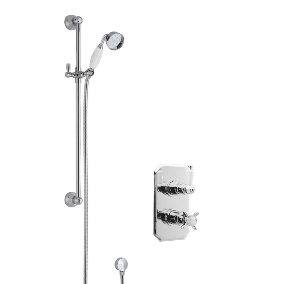 Traditional Concealed Twin Victorian Valve & Slide Rail Shower Set - Chrome/White - Balterley