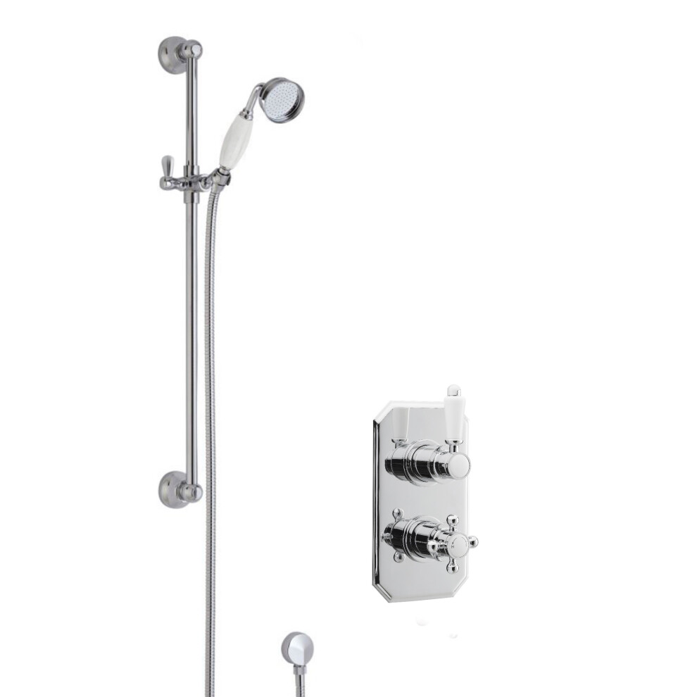 Traditional Concealed Twin Valve & Slide Rail Shower Set - Chrome/White - Balterley