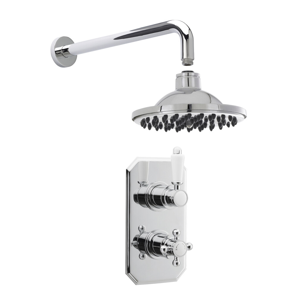 Traditional Concealed Twin Valve with Head & Arm Shower Set - Chrome/White - Balterley