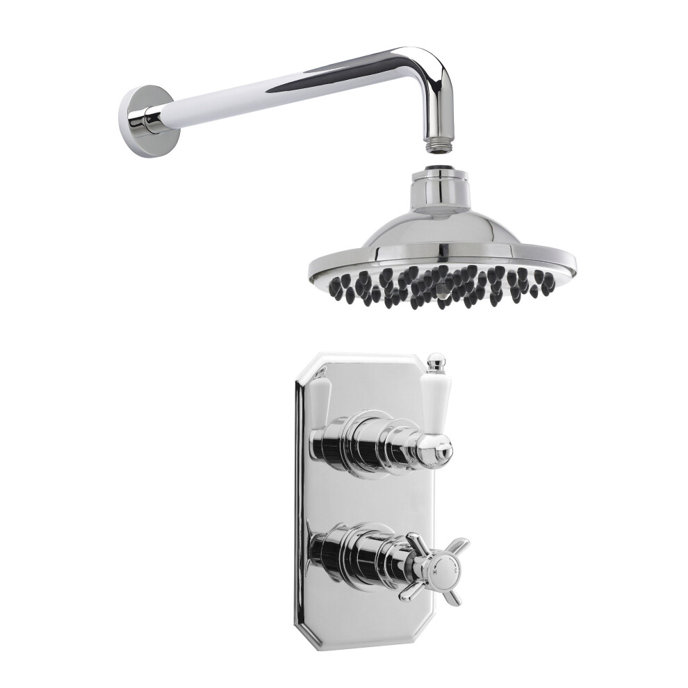 Traditional Concealed Twin Victorian Valve with Head & Arm Shower Set - Chrome/White - Balterley
