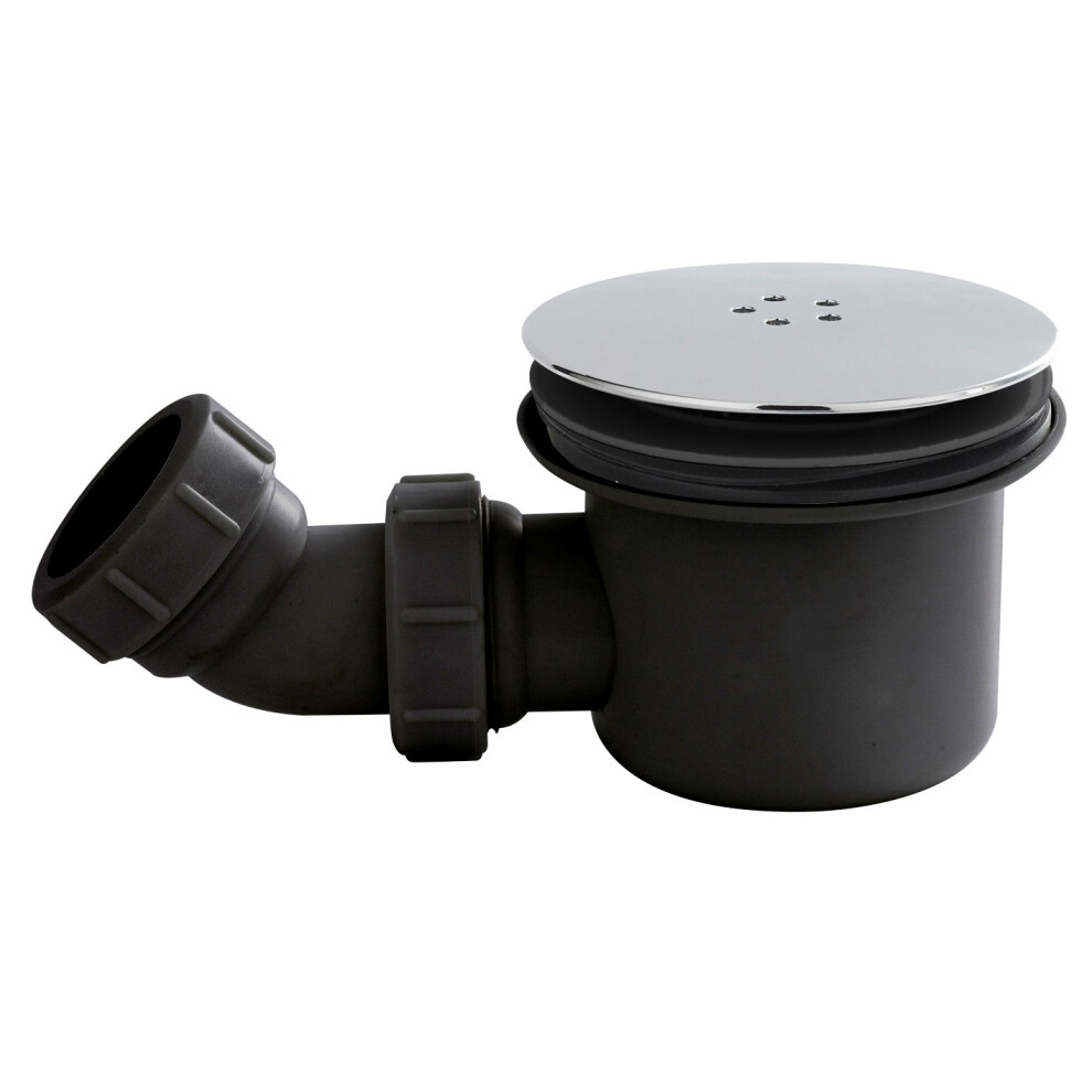 Resin Shower Tray Mega Flow Waste - Black With Chrome Top 5056462690544
