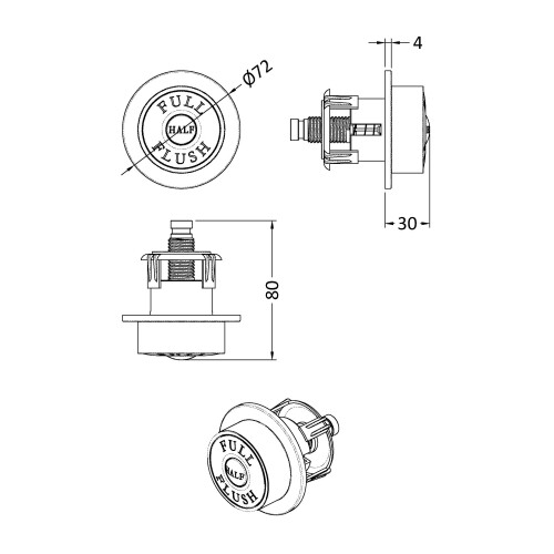 Balterley Traditional Dual Flush Push Button - 72mm - Matt Black 1