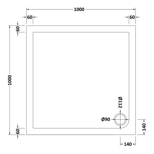 Balterley 1000mm Premium Square Shower Tray - Slate Grey 1