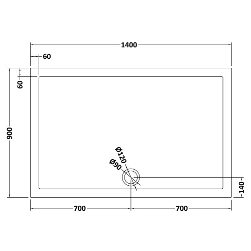 Balterley 1400mm x 900mm Premium Rectangular Shower Tray - Slate Grey 1