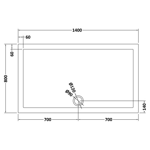 Balterley 1400mm x 800mm Premium Rectangular Shower Tray - Slate Grey 1