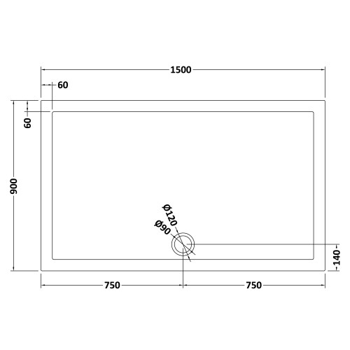 Balterley 1500mm x 900mm Premium Rectangular Shower Tray - Slate Grey 1