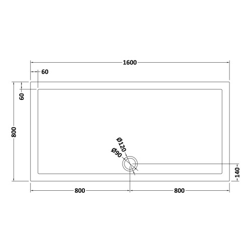 Balterley 1600mm x 800mm Premium Rectangular Shower Tray - Slate Grey 1