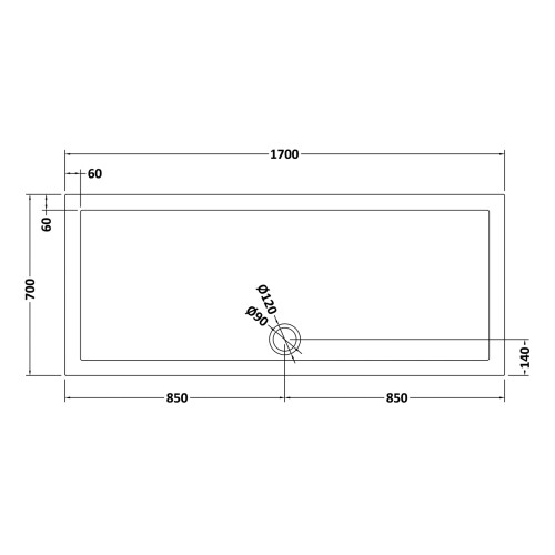 Balterley 1700mm x 700mm Premium Rectangular Shower Tray - Slate Grey 1