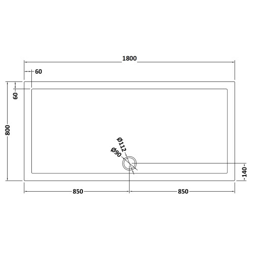Balterley 1800mm x 800mm Premium Rectangular Shower Tray - Slate Grey 1