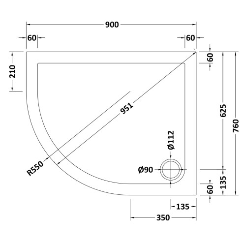Balterley 900mm x 760mm Premium Shower Tray - Left Hand Offset Quadrant- Slate Grey 1