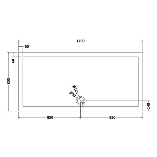 Balterley 1700mm x 800mm Premium Rectangular Shower Tray - Slate Grey 1