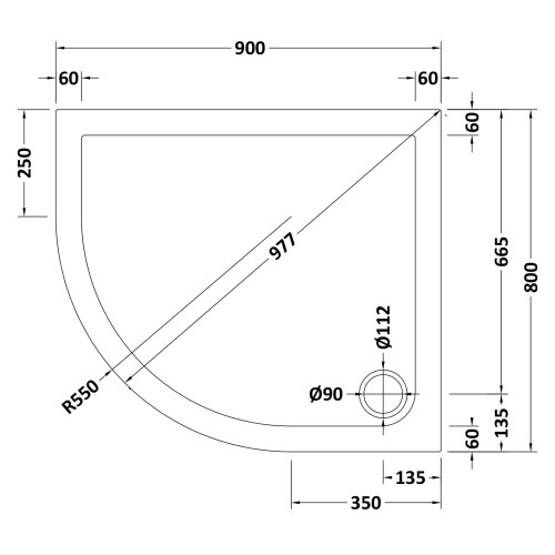 Balterley 900mm x 800mm Premium Shower Tray - Left Hand Offset Quadrant  - Slate Grey 1
