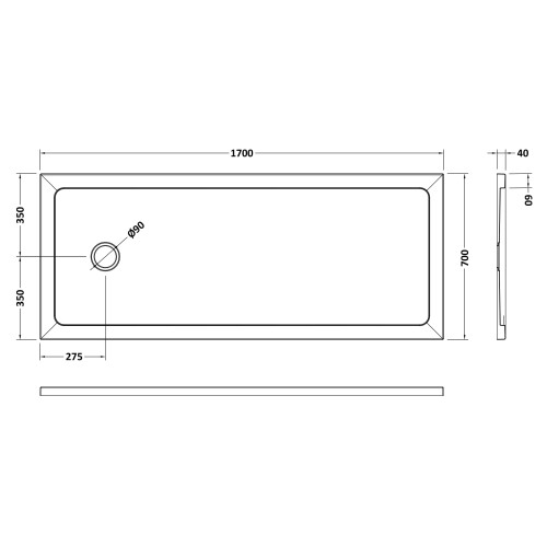 Balterley 1700 x 700mm Premium Bath Replacement Shower Tray - Slate Grey 1