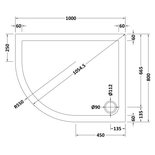 Balterley 1000mm x 800mm Premium Shower Tray - Left Hand Offset Quadrant - Slate Grey 1