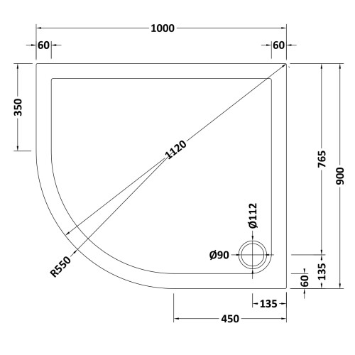 Balterley 1000mm x 900mm Premium Shower Tray - Left Hand Offset Quadrant - Slate Grey 1