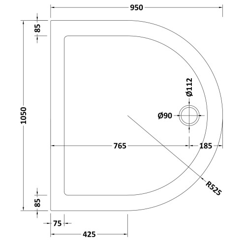 Balterley 1050mm Premium D Shape Shower Tray - Slate Grey 1