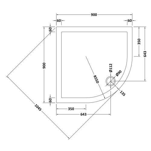 Balterley 900mm Premium Quadrant Shower Tray - Slate Grey 1