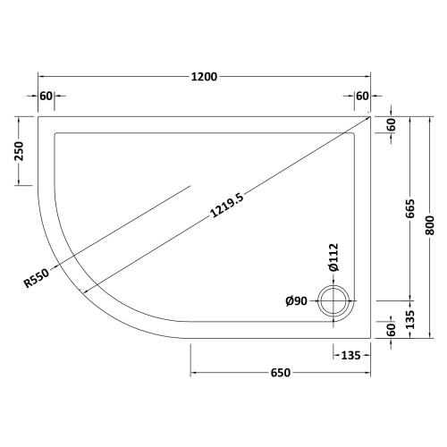 Balterley 1200mm x 800mm Premium Shower Tray  Left Hand Offset Quadrant  Slate Grey 1
