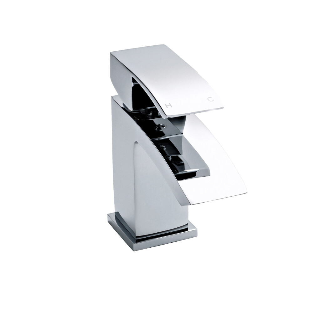 Square Mini Mono Basin Mixer & Push Button Waste - Chrome