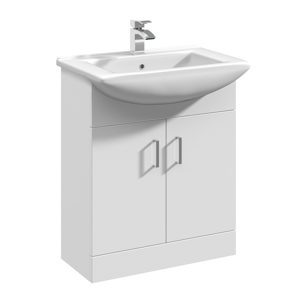 Floor Standing 2 Door Vanity Basin Unit with Square Basin - 650mm - Gloss White