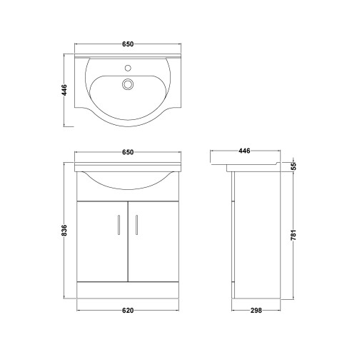 Balterley 2 Door Vanity Basin Unit with Round Basin - 650mm - Gloss White 1