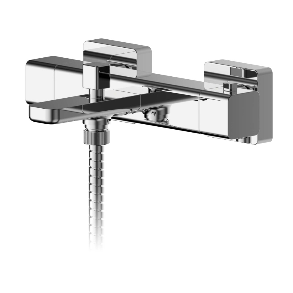 Square Wall Mount Thermostatic Bath Shower Mixer Bar Valve Tap - Chrome