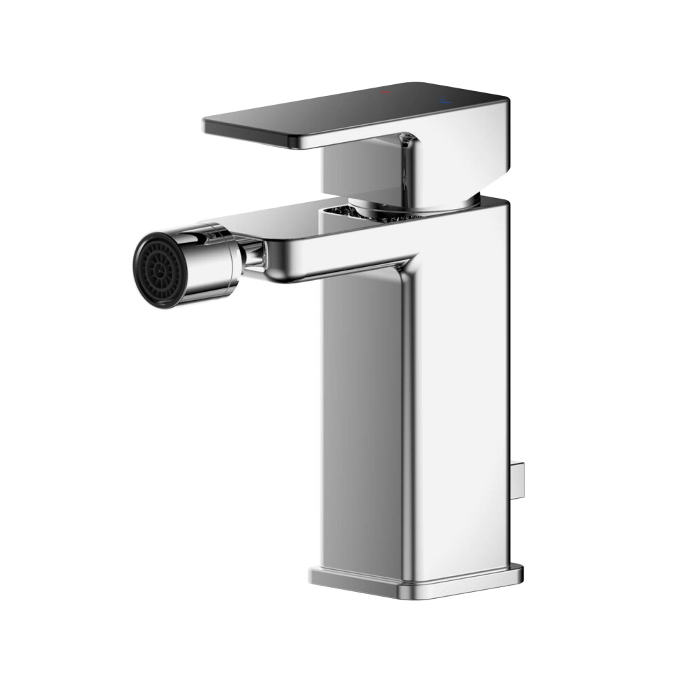 Square Mono Bidet Mixer Tap With Pop Up Waste - Chrome