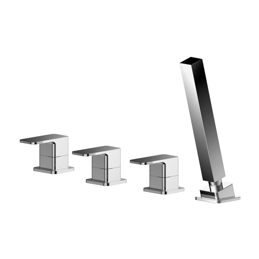 Deck Mount Square 4 Tap Hole Bath Shower Mixer Tap with Kit Chrome