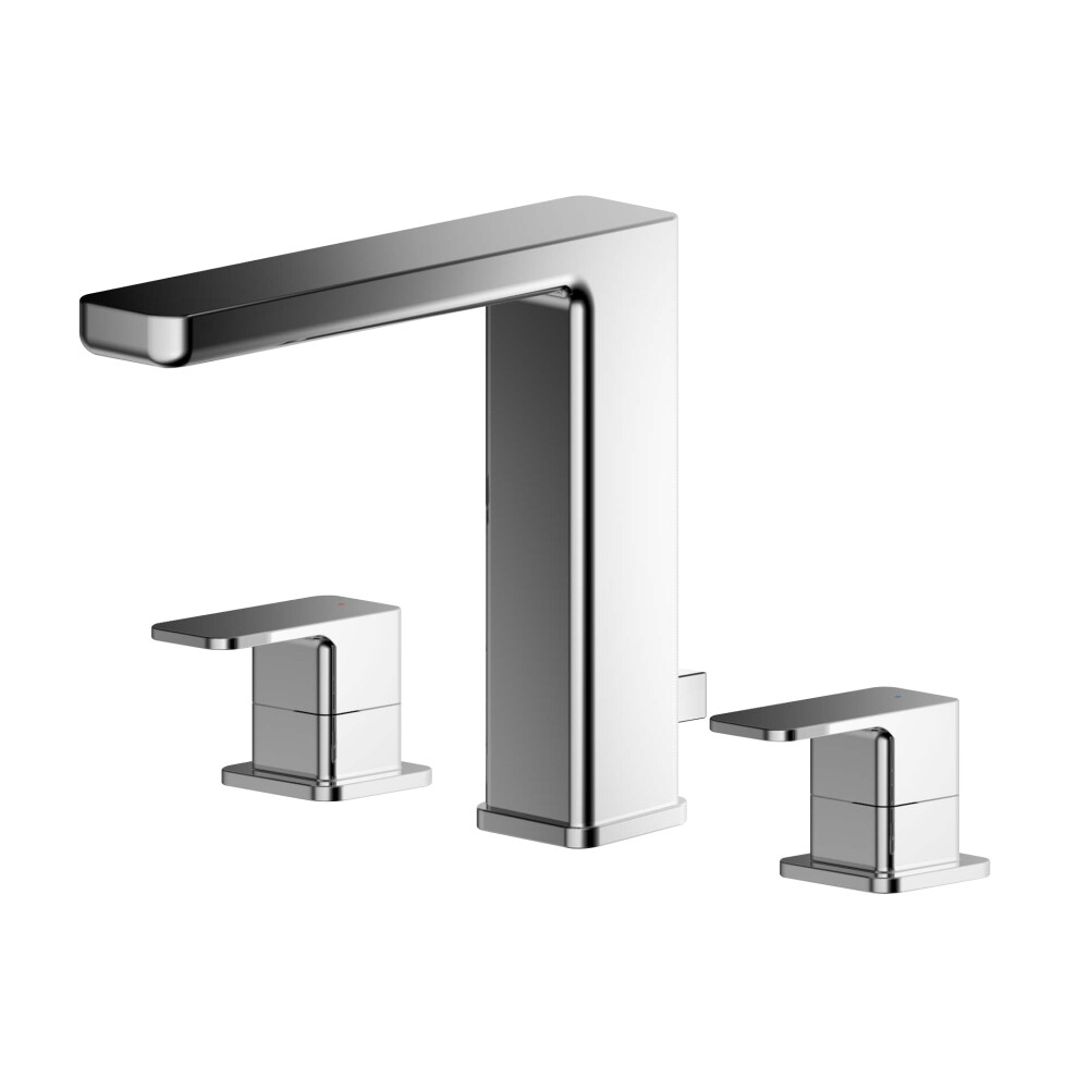 Square Deck 3 Tap Hole Basin Mixer Tap & Pop Up Waste - Chrome