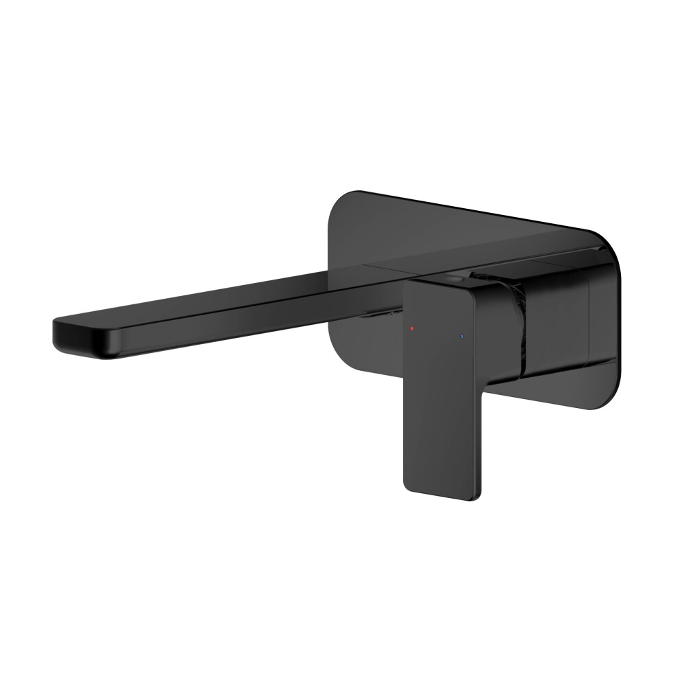 Square Wall Mount 2 Tap Hole Basin Mixer Tap & Back Plate - Matt Black 5056462684451