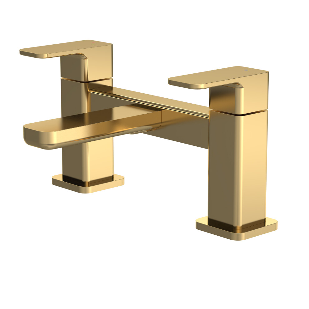 Square Deck Mounted Bath Filler Tap - Brushed Brass