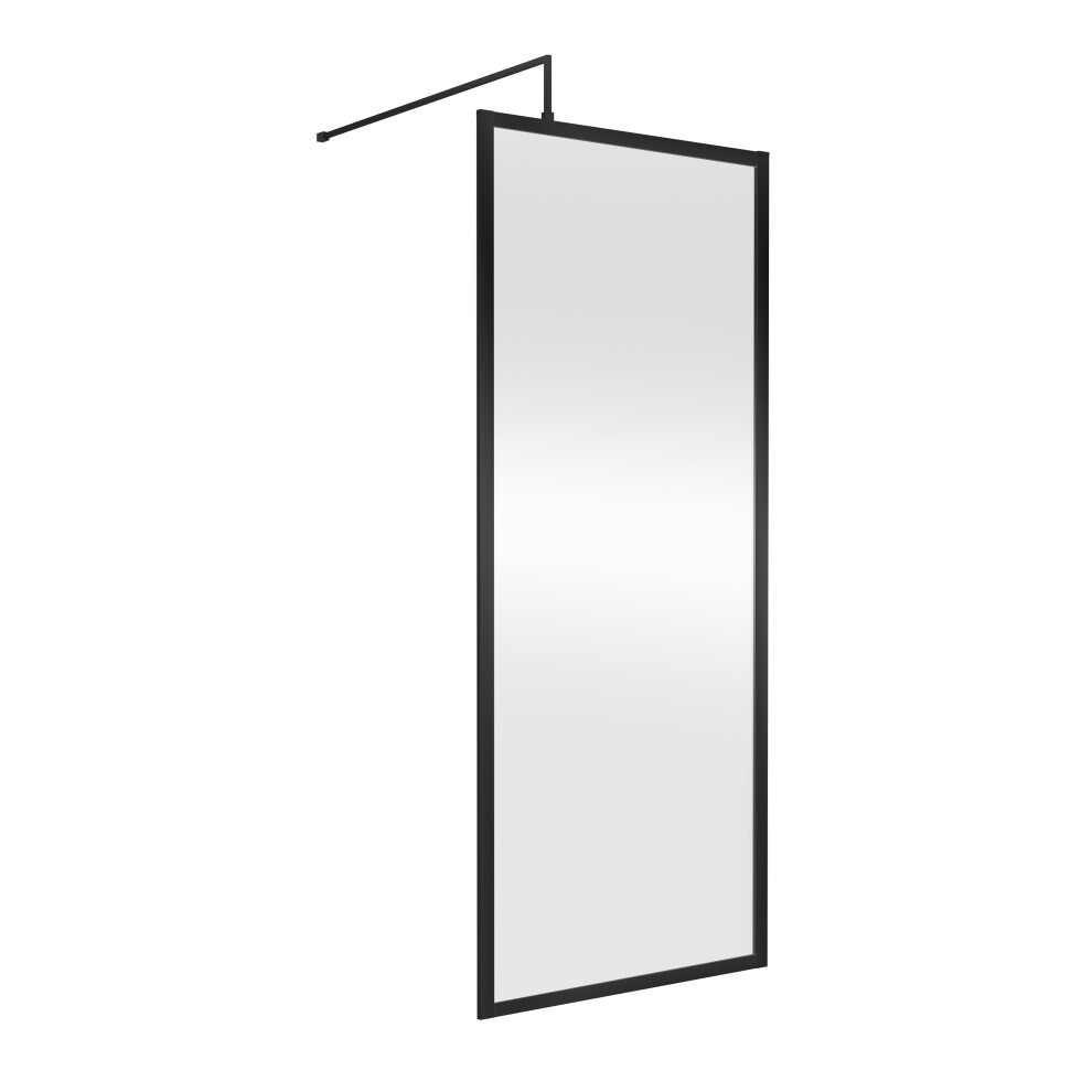 Balterley 8Mm Toughened Safety Glass Wetroom Screen & Support Bar, 800Mm - Black