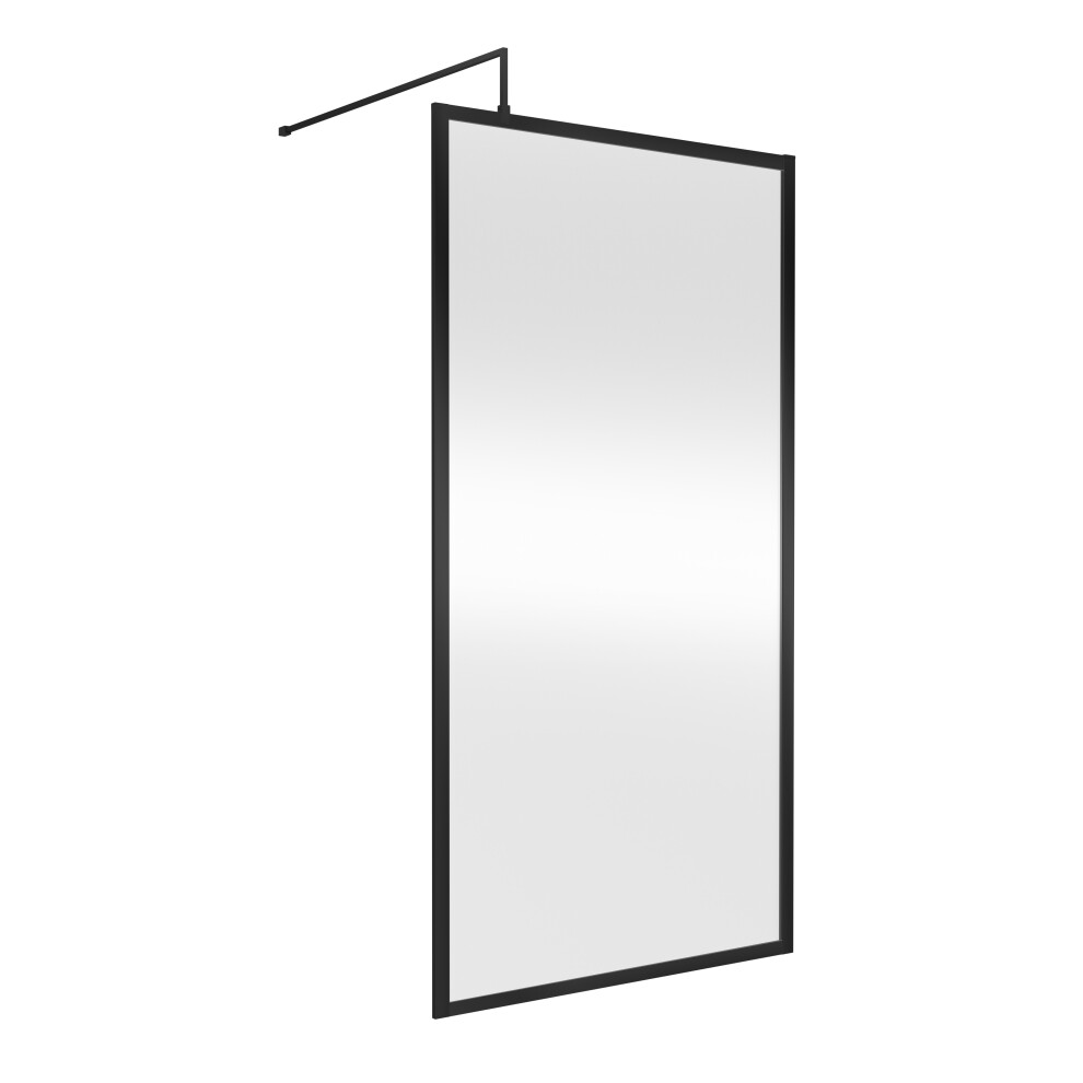 Balterley 8Mm Toughened Safety Glass Wetroom Screen & Support Bar, 1000Mm - Black