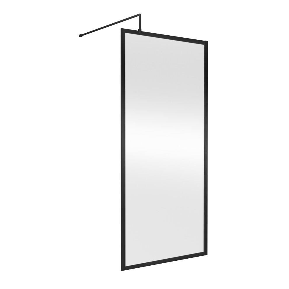 Balterley 8Mm Toughened Safety Glass Wetroom Screen & Support Bar, 900Mm - Black
