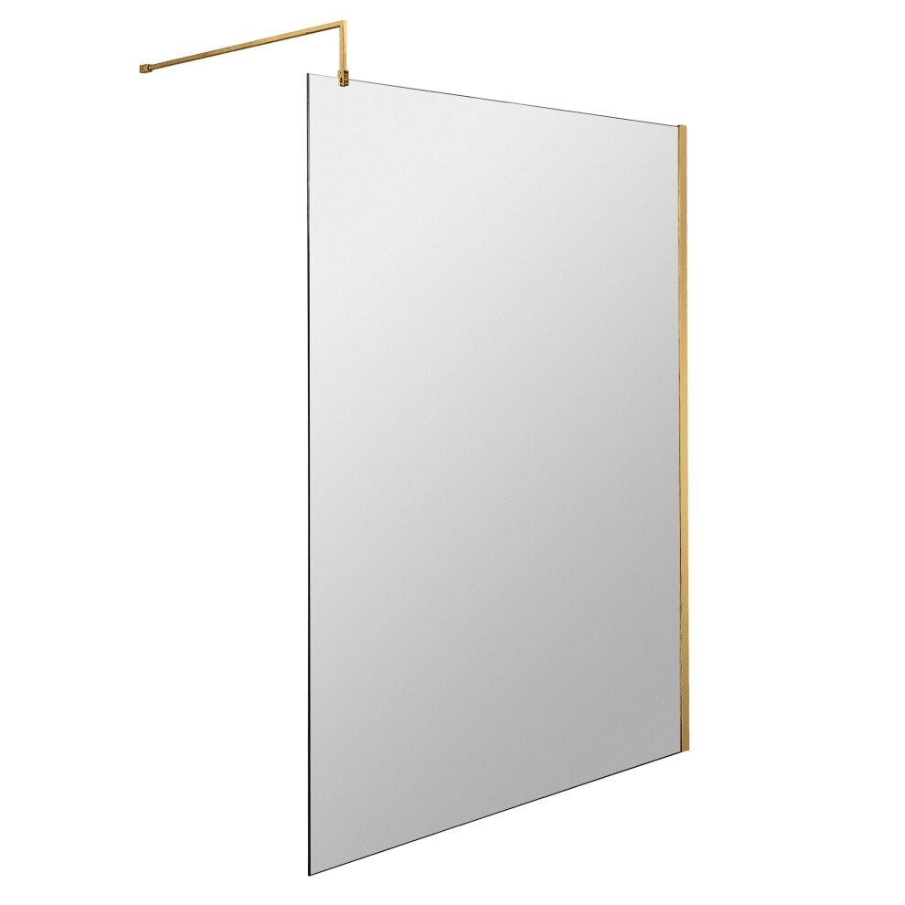 Wetroom 8mm Toughened Safety Glass Screen and Support Bar 1200mm x 1850mm - Brushed Brass