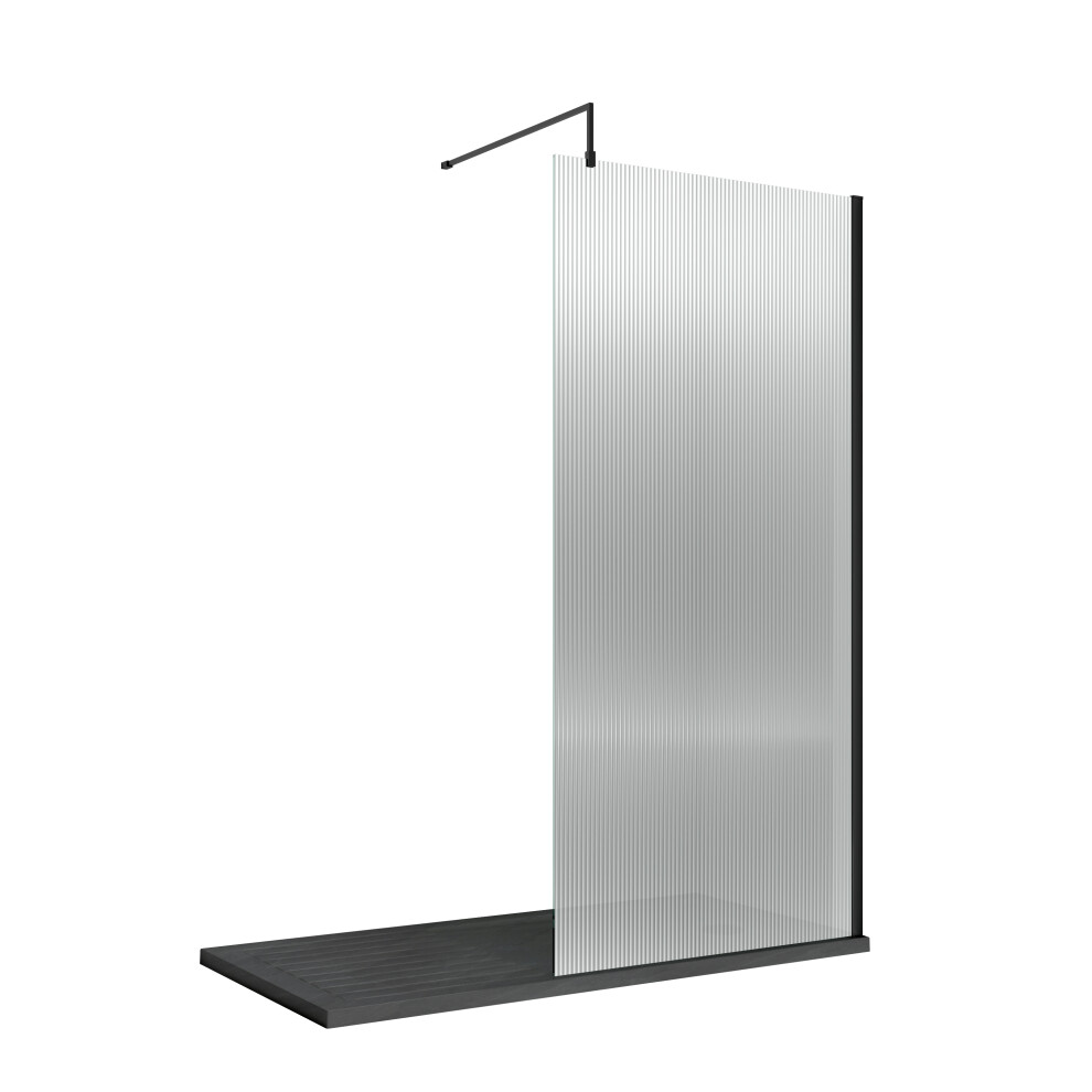 8mm Toughened Safety Glass Wetroom Screen & Support Bar, 1850mm x 800mm - Black