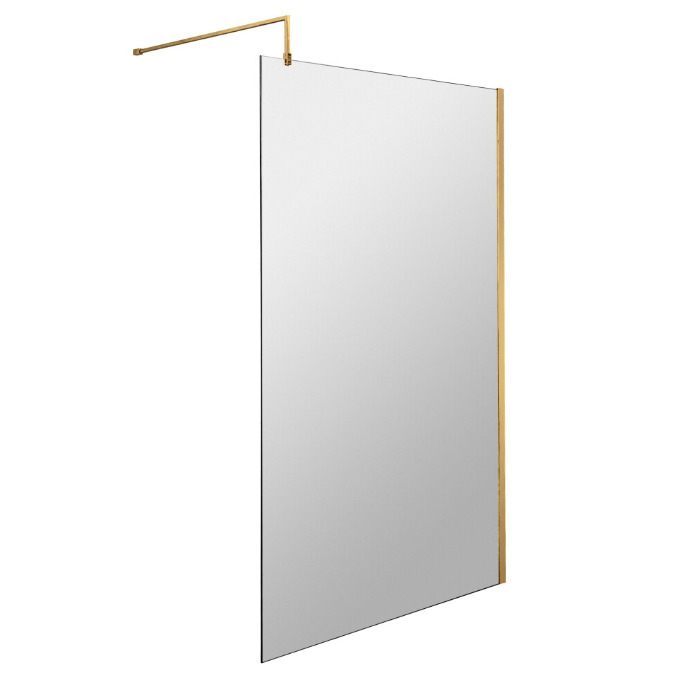 Wetroom 8mm Toughened Safety Glass Screen and Support Bar 1100mm x 1850mm - Brushed Brass