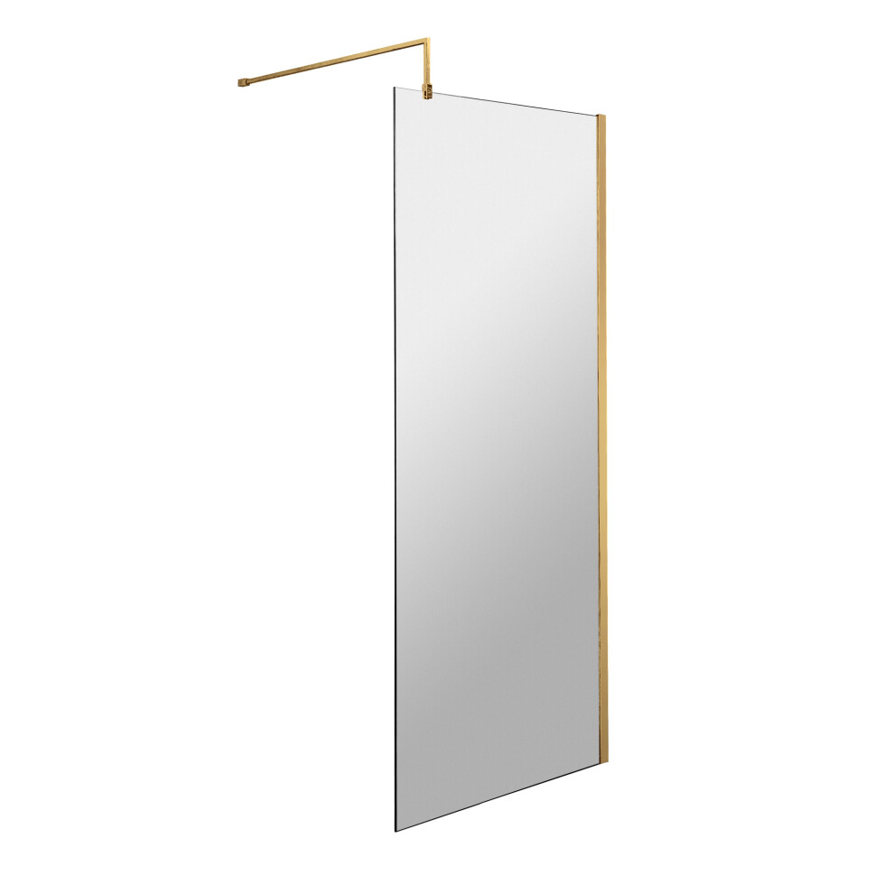 Balterley Wetroom 8Mm Toughened Safety Glass Screen And Support Bar 760Mm X 1850Mm - Brushed Brass
