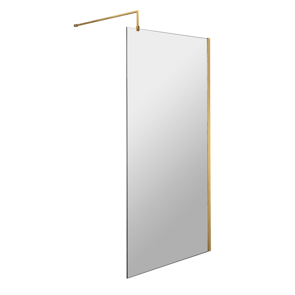 Wetroom 8mm Toughened Safety Glass Screen and Support Bar 900mm x 1850mm - Brushed Brass