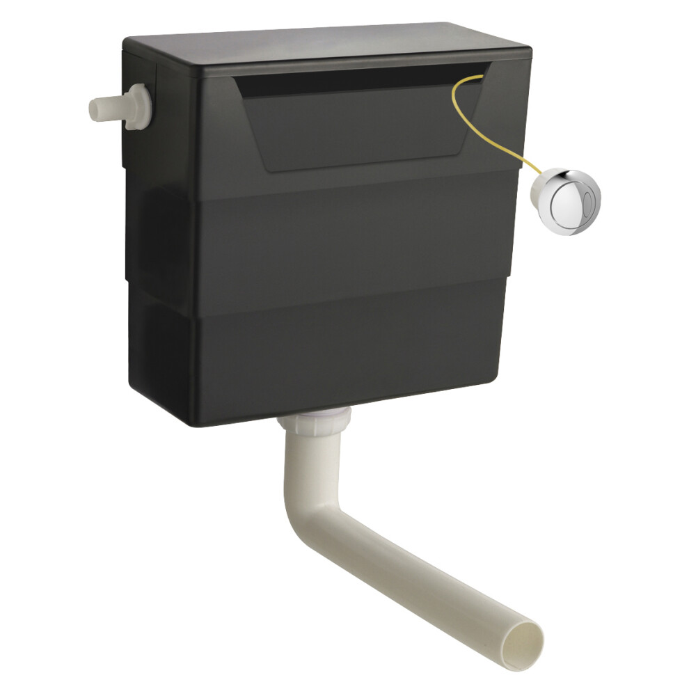 Universal Water Saving Dual Flush Side Inlet & Round Push Button - Chrome/Black