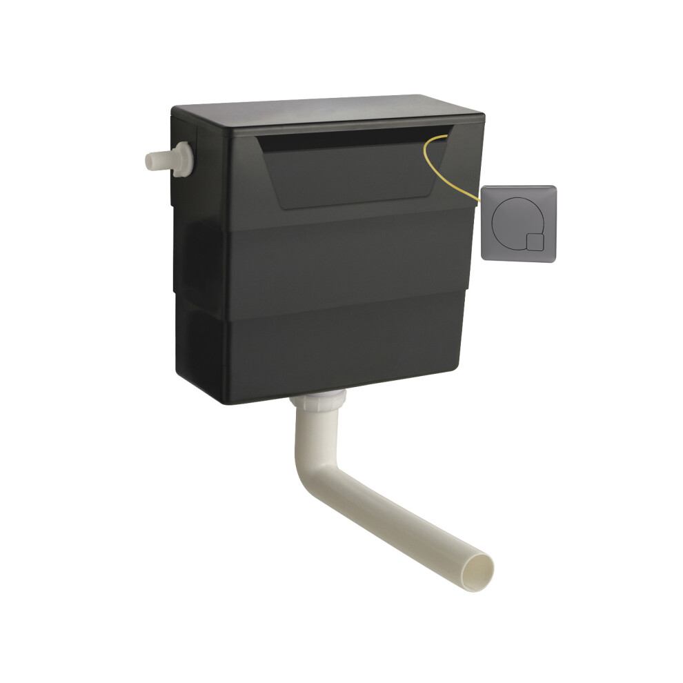 Universal Water Saving Dual Flush Side Inlet & Square Push Button - Brushed Pewter/Black