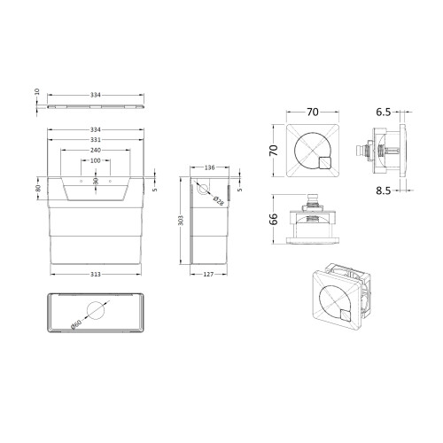 Balterley Universal Water Saving Dual Flush Bottom Inlet & Square Push Button - Brushed Pewter 1
